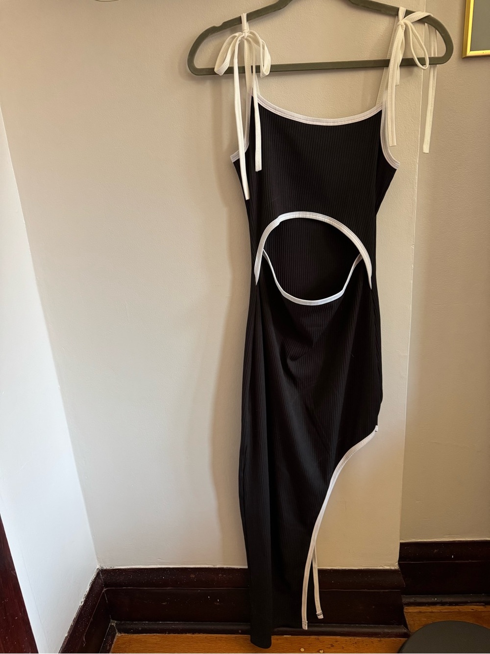 Fashion Nova Black Slip Dress with White Trim and Cutout - Picture 2 of 5